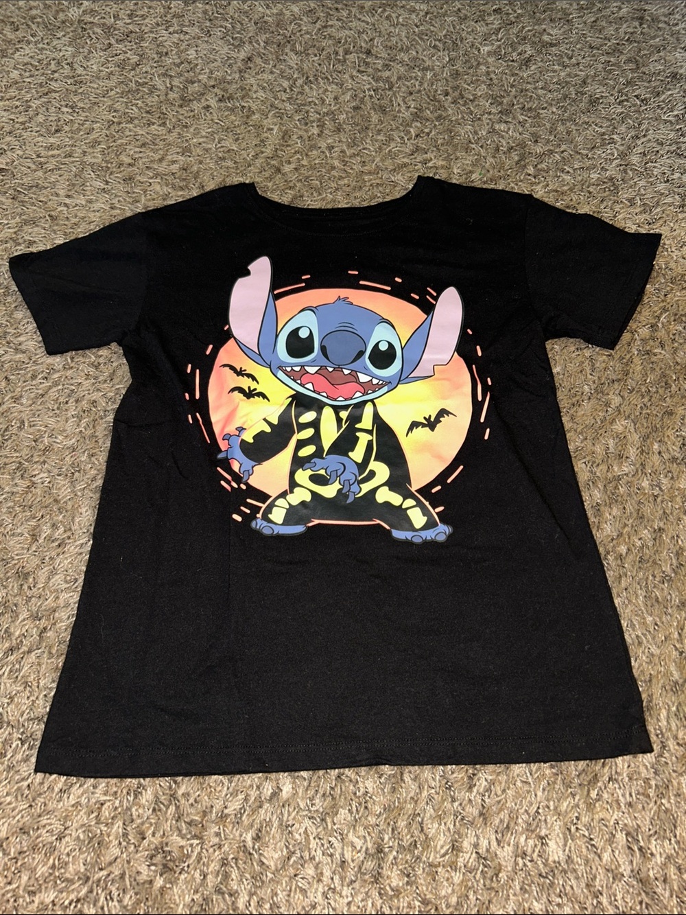 Disney Black Kids Tee with Stitch GLOW IN THE DARK Halloween Moon Graphic